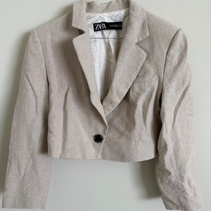 Zara Cropped Linen Blazer